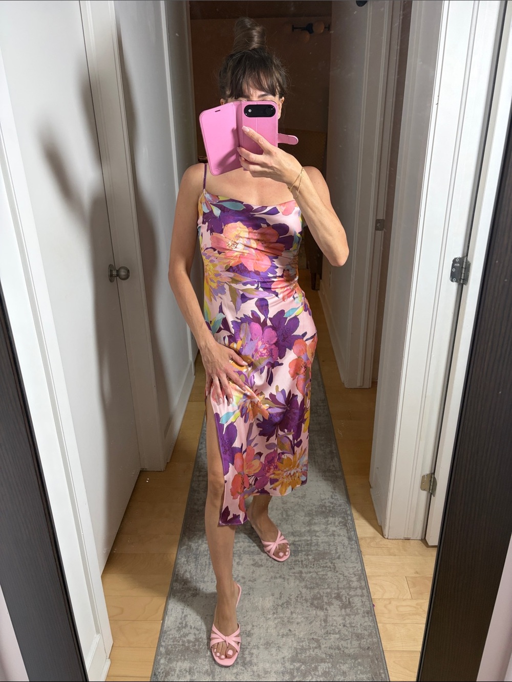 Floral Slip Midi Dress in Pink and Purple